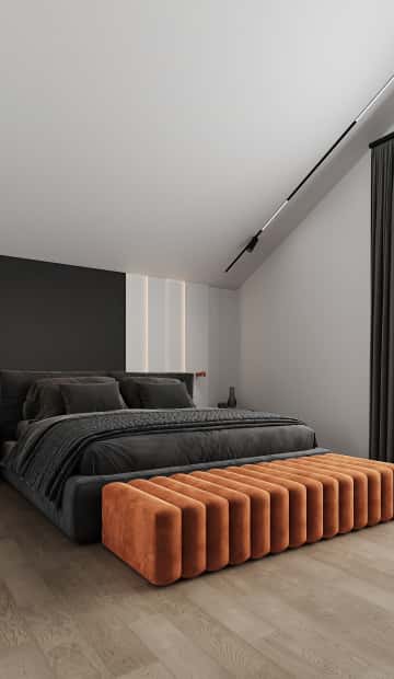 Изысканный монохром. Дизайн и ремонт таунхауса 164м2 в КП Бристоль в неоклассическом стиле. 2 этаж Спальня, фото 03