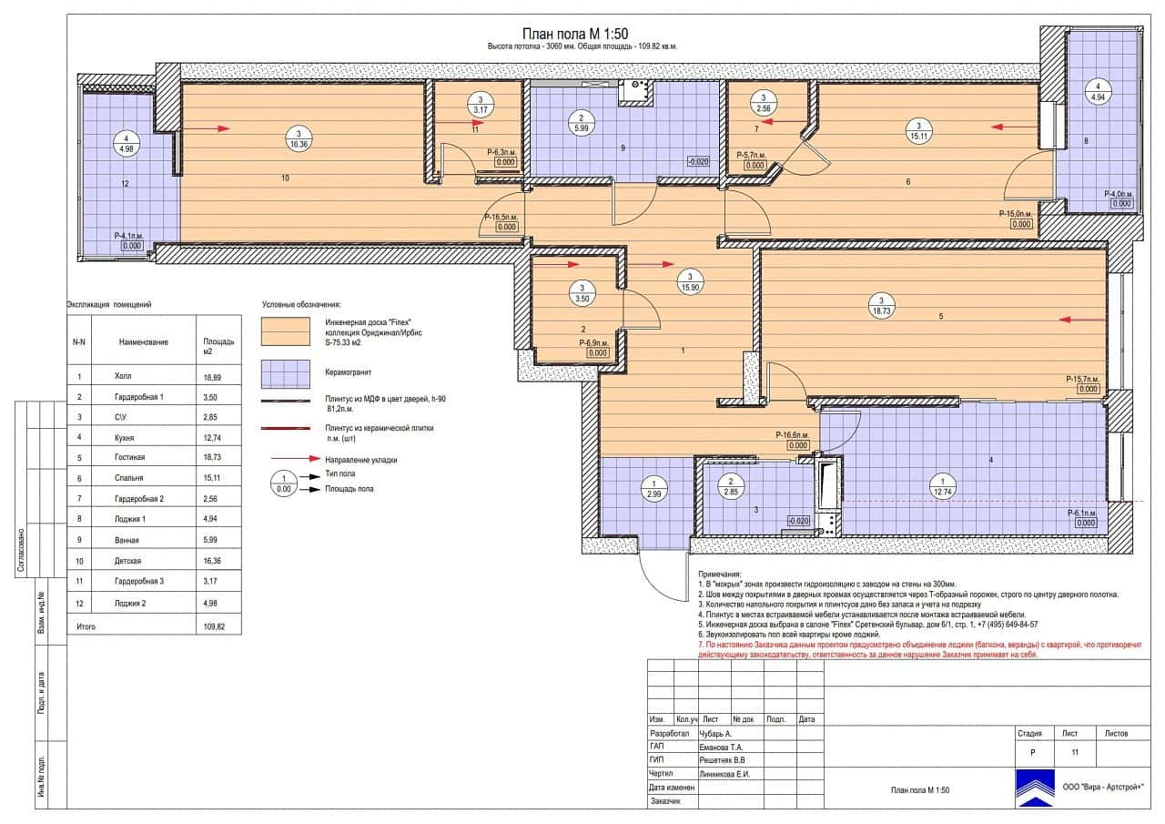 План пола, квартира 109 м²