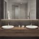 Ванная комната с ванной около панорамного зеркала. Дизайн и ремонт квартиры в ЖК «Крылатские холмы» — Гармония формы. Фото 0153