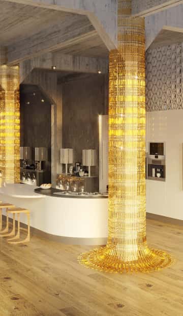 Кухня с барной стойкой белого цвета в виде "островка"