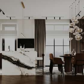 Высокие отношения. Дизайн и ремонт загородного дома 195м2 в КП Лесная поляна в современном стиле. 1 этаж Кухня-гостиная, фото 19