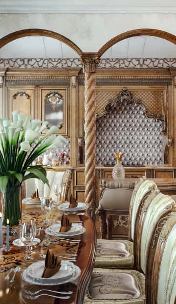 Кухня из орехового дерева с резьбой