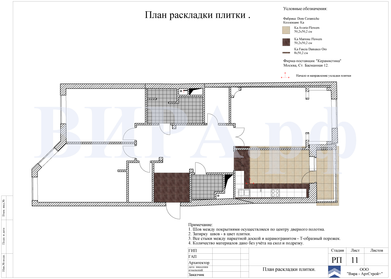 План раскладки плитки, квартира 137.8 м² в ЖК «Каскад»