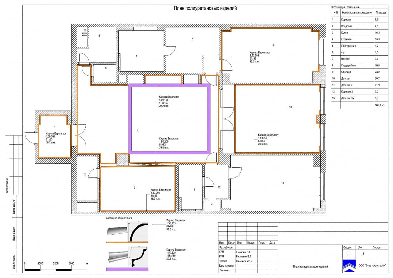 План гипсовых изделий, квартира 189 м²