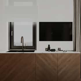 Высокие отношения. Дизайн и ремонт загородного дома 195м2 в КП Лесная поляна в современном стиле. 1 этаж Кухня-гостиная, фото 13