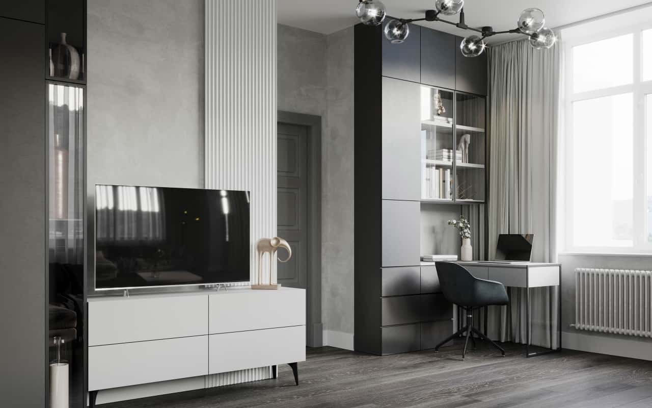 Гостиная в стиле Современная классика, фото интерьера в ЖК «Янтарный город»