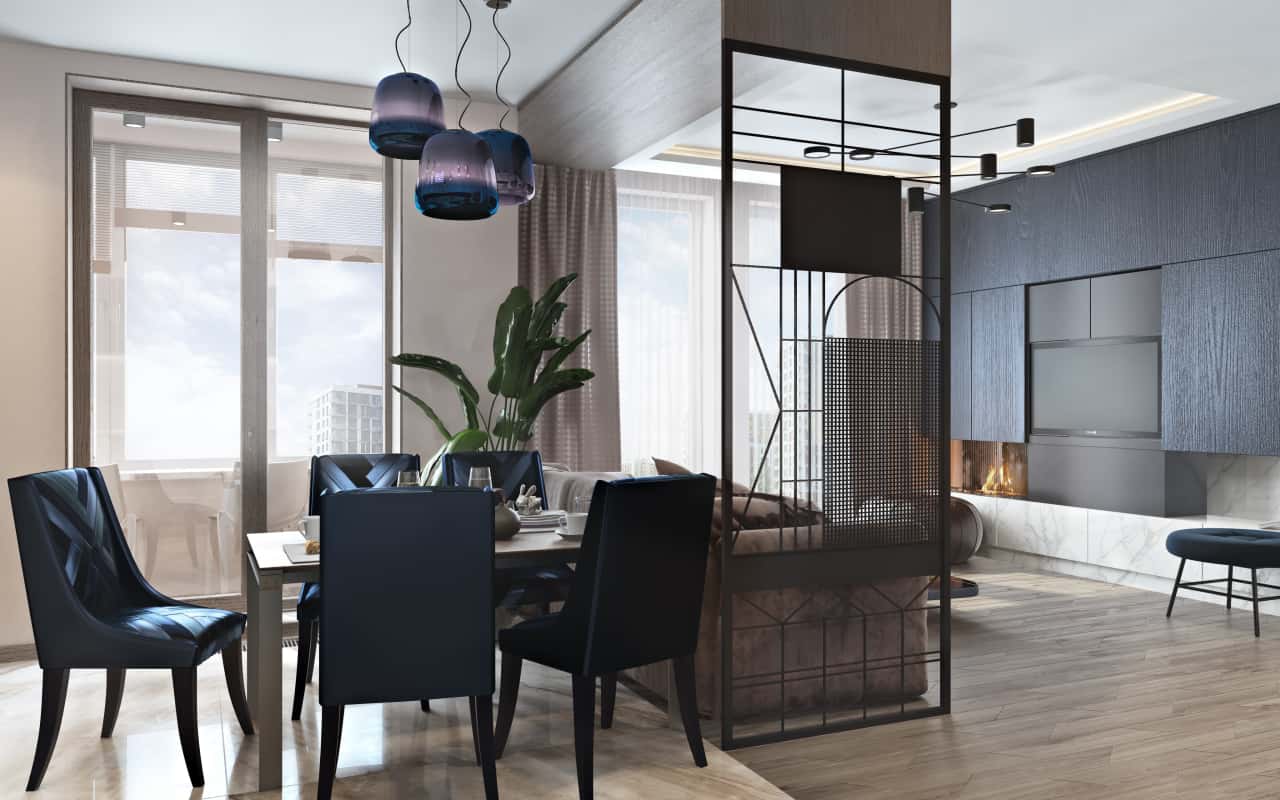 Гостиная в стиле Современный, фото интерьера в ЖК «Испанские кварталы»