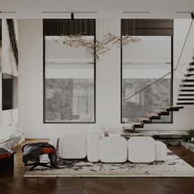 Высокие отношения. Дизайн и ремонт загородного дома 195м2 в КП Лесная поляна в современном стиле. 1 этаж Кухня-гостиная, фото 11