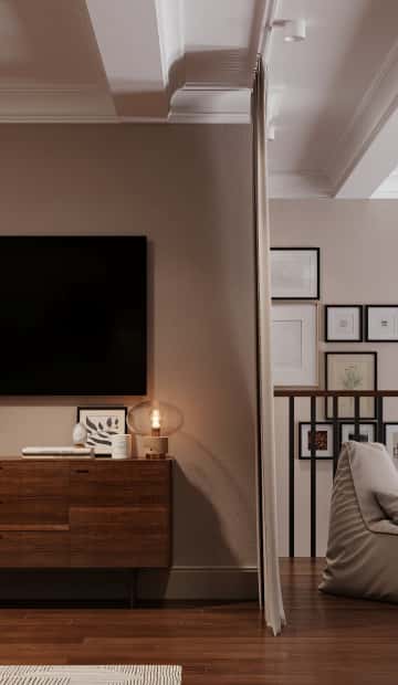 Квартира с мезонином. Дизайн и ремонт квартиры 89м2 ЖК Джаз в современном. Спальня на антресоле, фото 01