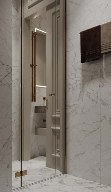 Чтобы увеличить небольшое пространство, ограждение в душевой сделали прозрачным