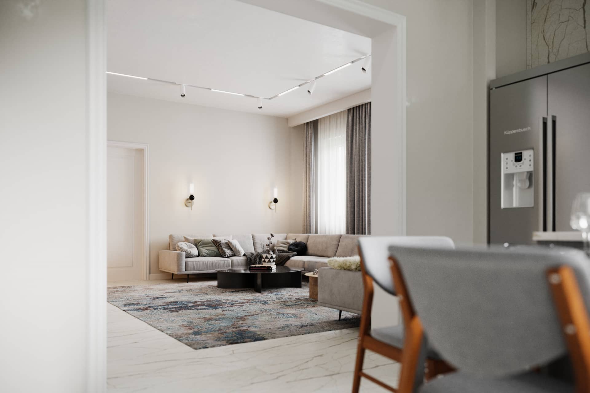 Оформление интерьера гостиной в светло серый цвет в современном стиле. Фото № 61288.