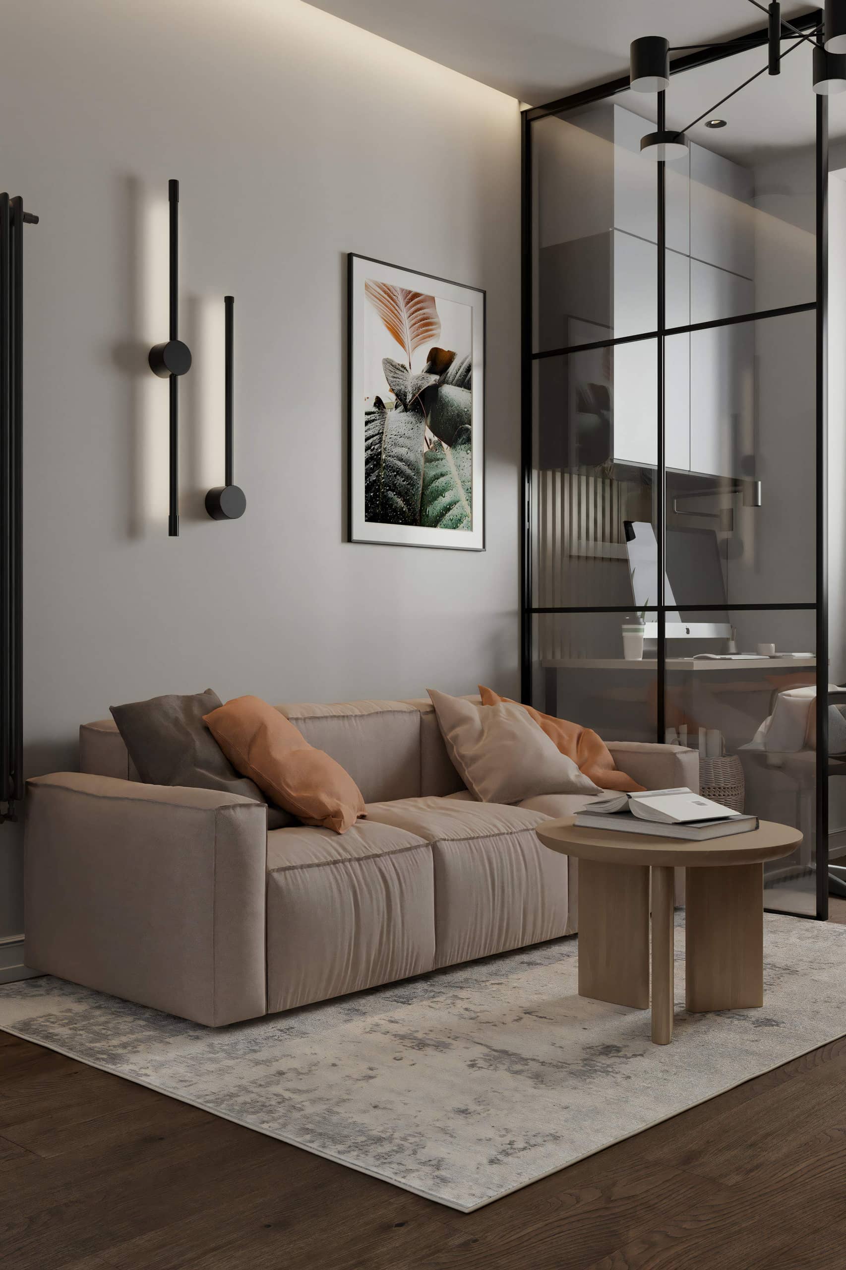 Оформление интерьера гостиной в светло серый цвет в современном стиле. Фото № 64266.