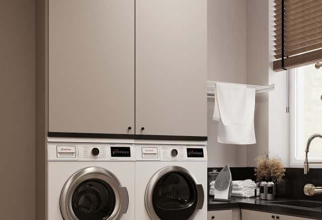 Фотографии домов. Очарование природы. Дизайн и ремонт загородного дома 116м2 в КП Британика в современном стиле. 1 этаж Постирочная.