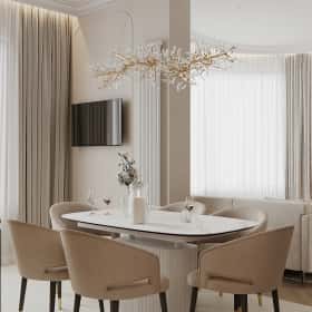 Богемная грация. Дизайн и ремонт квартиры 87м2 ЖК Режиссёр в стиле современная классика. Кухня-гостиная, фото 11