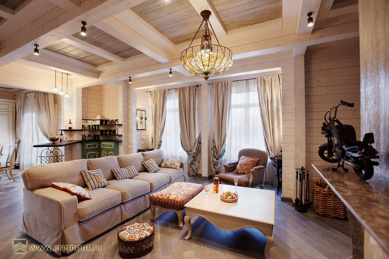 Дизайн гостиной в деревянном доме фото