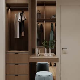 Объятия моря. Дизайн и ремонт квартиры 91м2 ЖК Событие в современном эко-стиле. Гардеробная