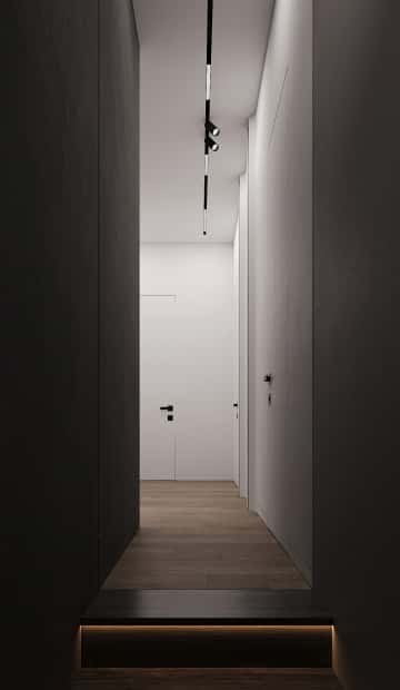 Изысканный монохром. Дизайн и ремонт таунхауса 164м2 в КП Бристоль в неоклассическом стиле. 2 этаж Коридор, фото 03