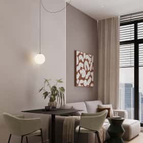 Фотографии кухонь-гостиных. Стиль как инвестиция. Дизайн и ремонт квартиры 60м2 ЖК AFI Park Воронцовский в современном стиле. Кухня-гостиная, фото 01.