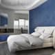 Широкая двухспальная кровать в белом цвете. Дизайн и ремонт квартиры в ЖК «Крылатские холмы» — Гармония формы. Фото 074
