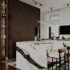 Высокие отношения. Дизайн и ремонт загородного дома 195м2 в КП Лесная поляна в современном стиле. 1 этаж Кухня-гостиная, фото 14