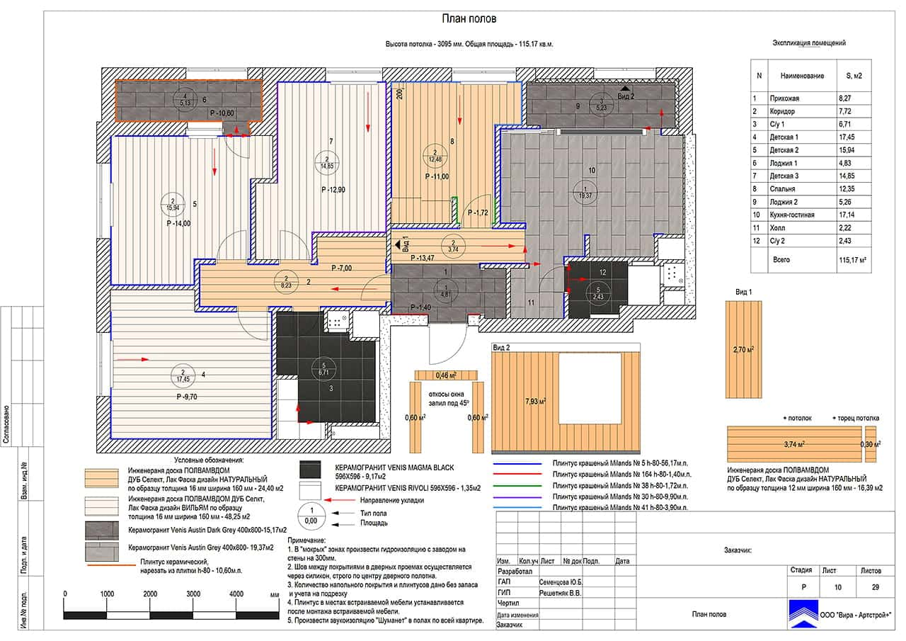 План пола, квартира 119 м² в ЖК «Родной Город»