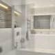 Ниша в стене в ванной подсвечена золотистым светом. Дизайн и ремонт квартиры в ЖК «Новоясеневский» — С белого листа. Фото 021