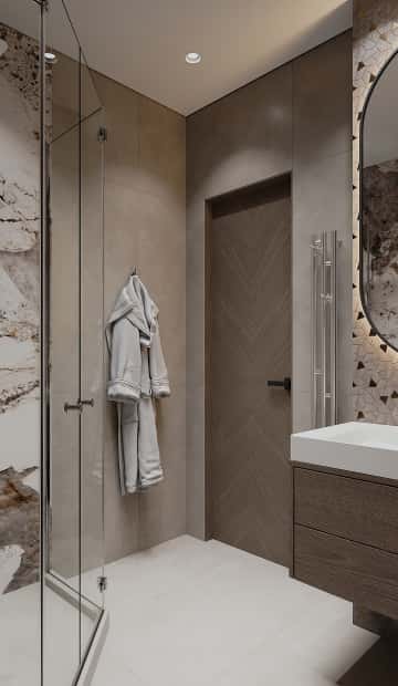 Со вкусом кофе. Дизайн и ремонт квартиры 120м2 в ЖК iLove в современном стиле. Душевая, фото 01