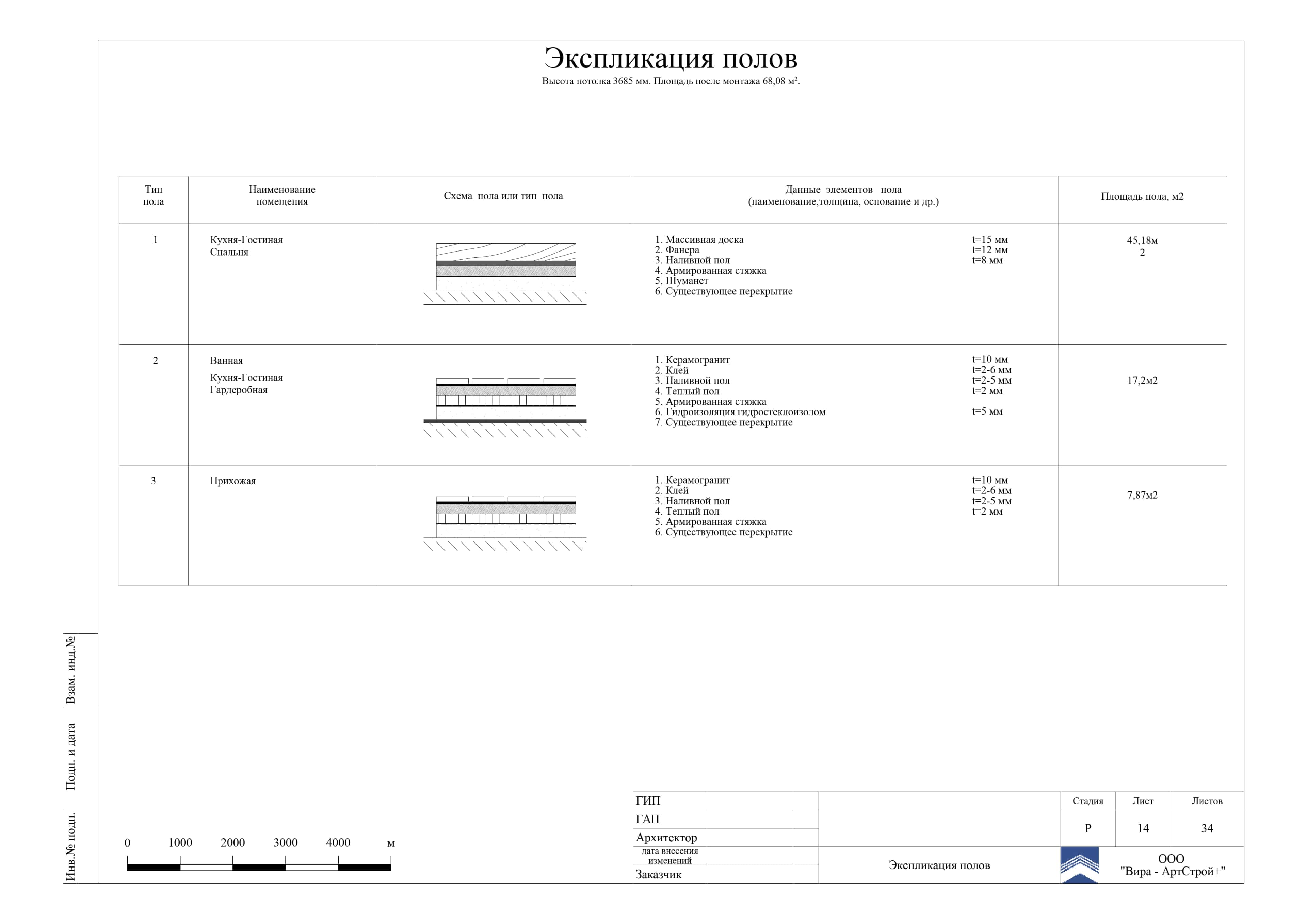 14. Экспликация полов, квартира 60 м²