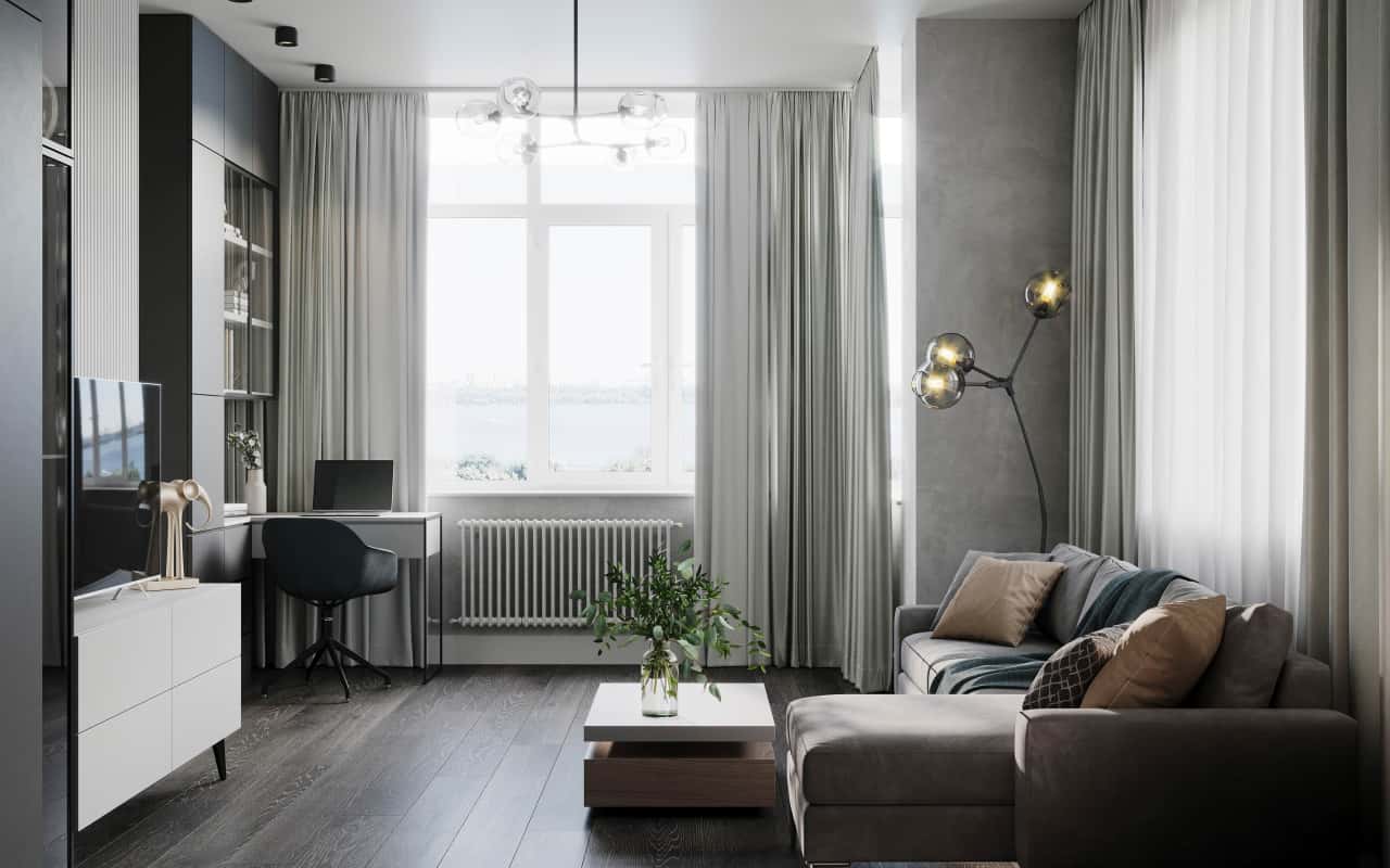 Гостиная в стиле Современная классика, фото интерьера в ЖК «Янтарный город»