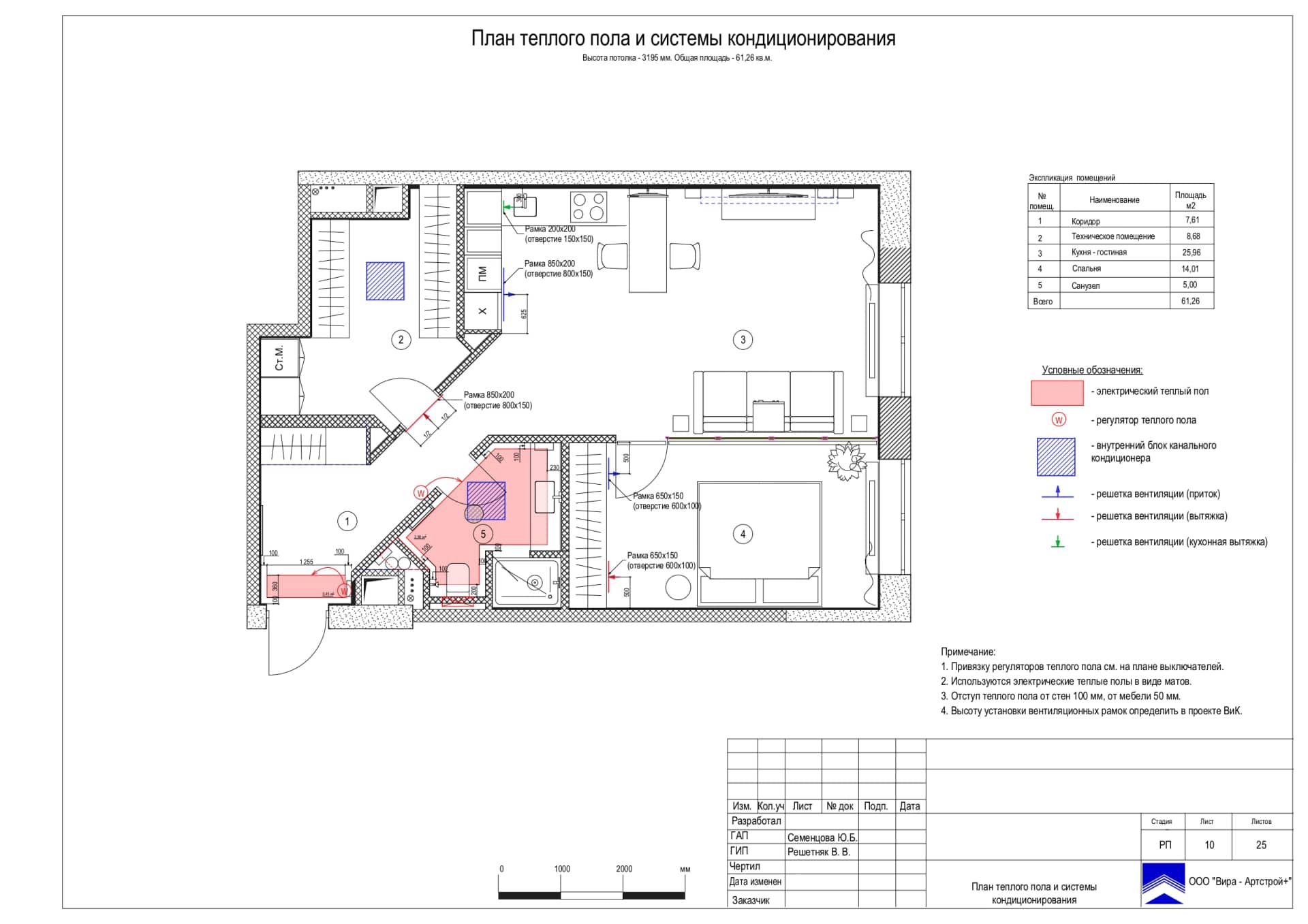 План теплого пола и системы кондиционирования, квартира 62 м² в ЖК «Дом NV/9»