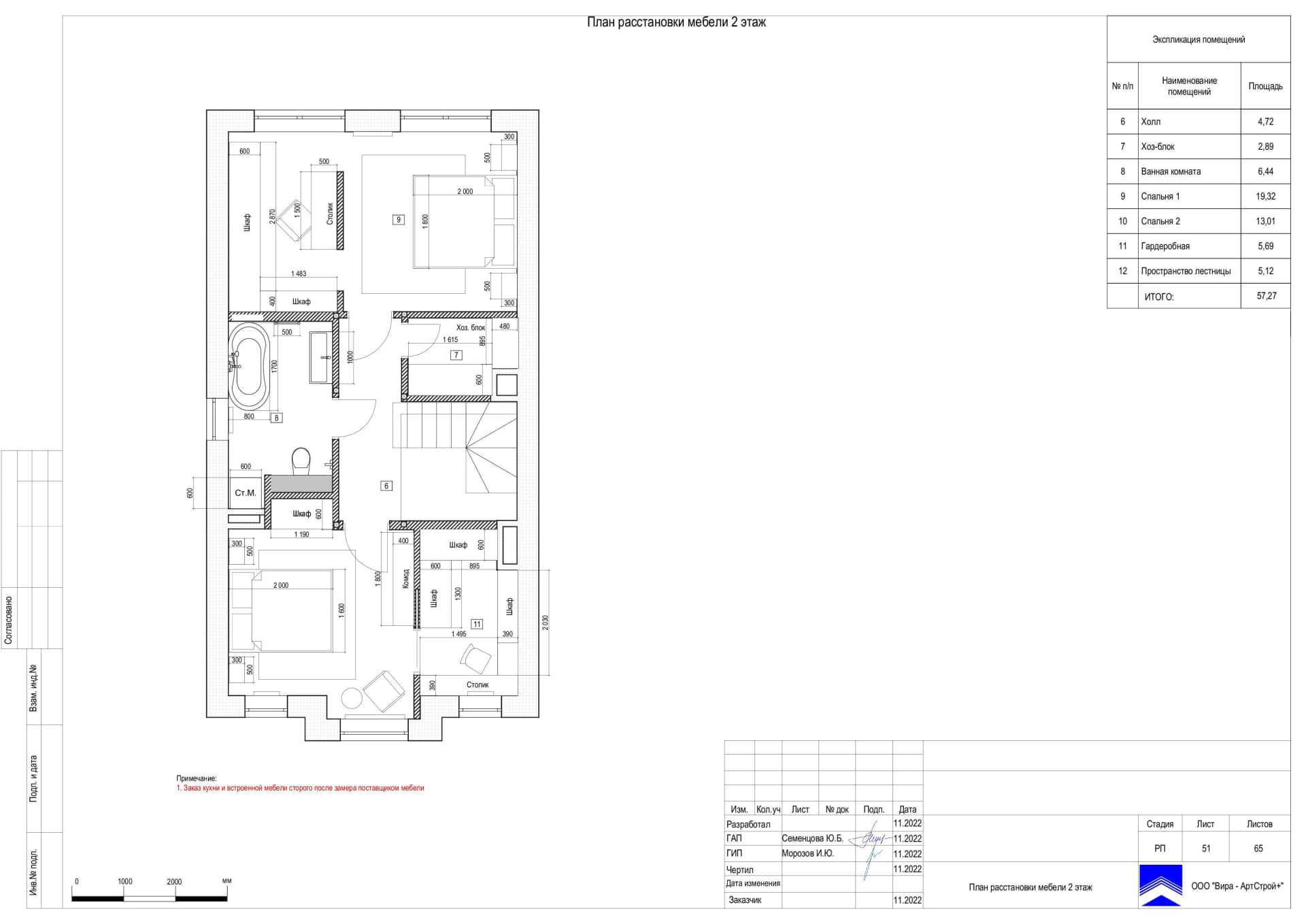 План расстановки мебели 2 этаж, дом 116 м² в КП «Британика»