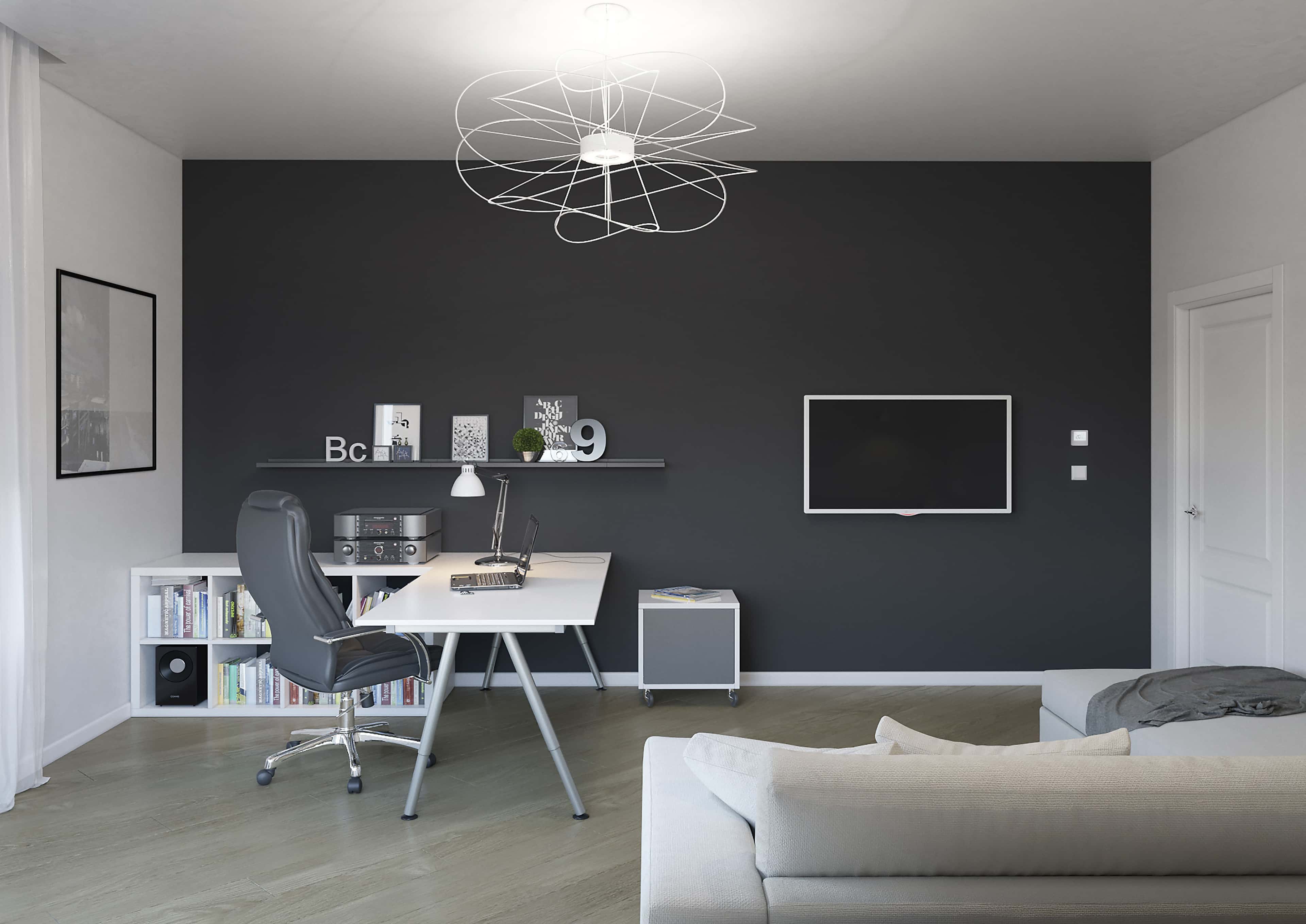 Стены в кабинете светлого и тёмного оттенка создают контраст. Дизайн и ...