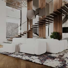 Высокие отношения. Дизайн и ремонт загородного дома 195м2 в КП Лесная поляна в современном стиле. 1 этаж Кухня-гостиная, фото 06