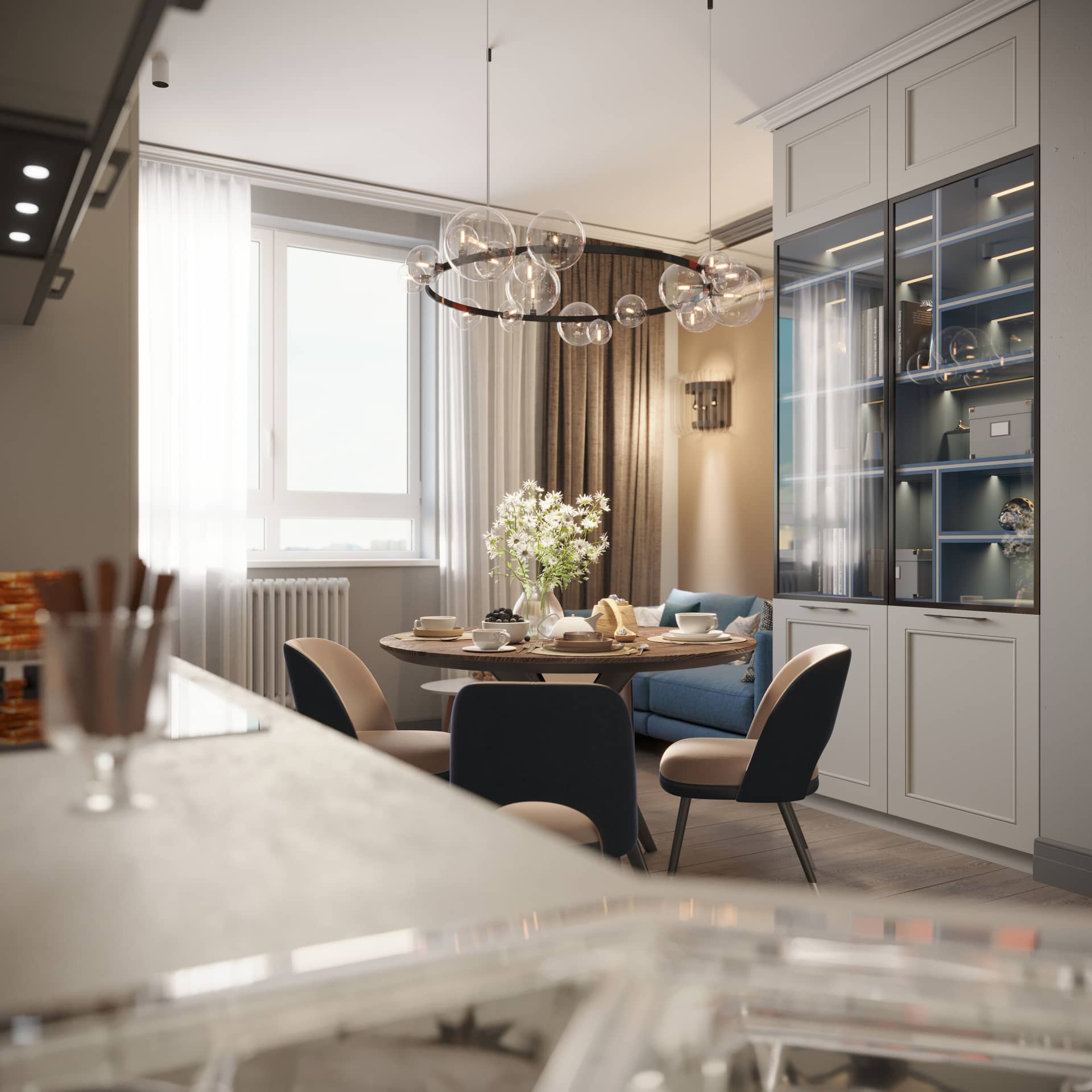 Оформление интерьера кухни трехкомнатной квартиры в скандинавском стиле. Фото № 62171.
