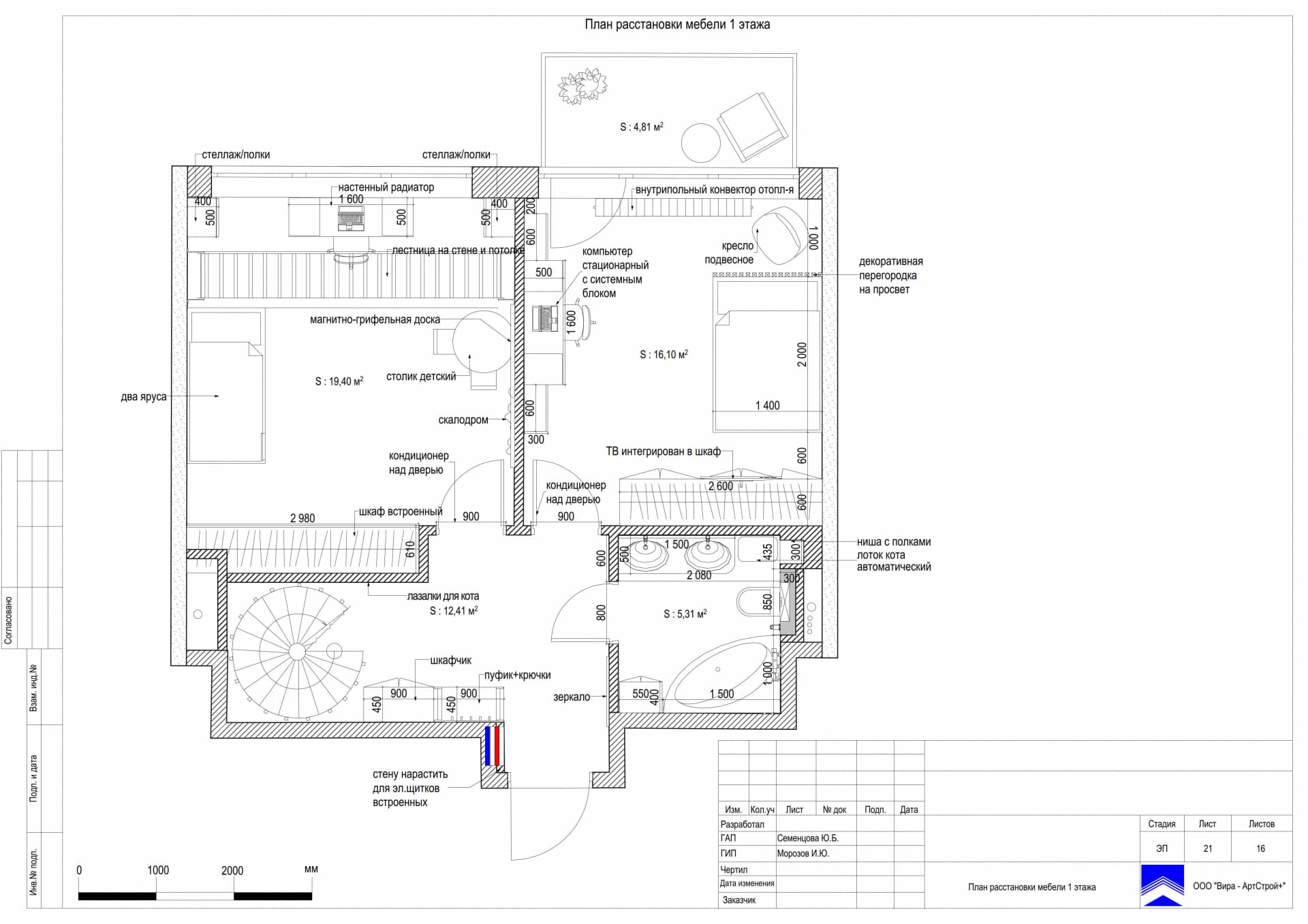 План расстановки мебели 1 этажа, квартира 162 м² в ЖК «Джаз»