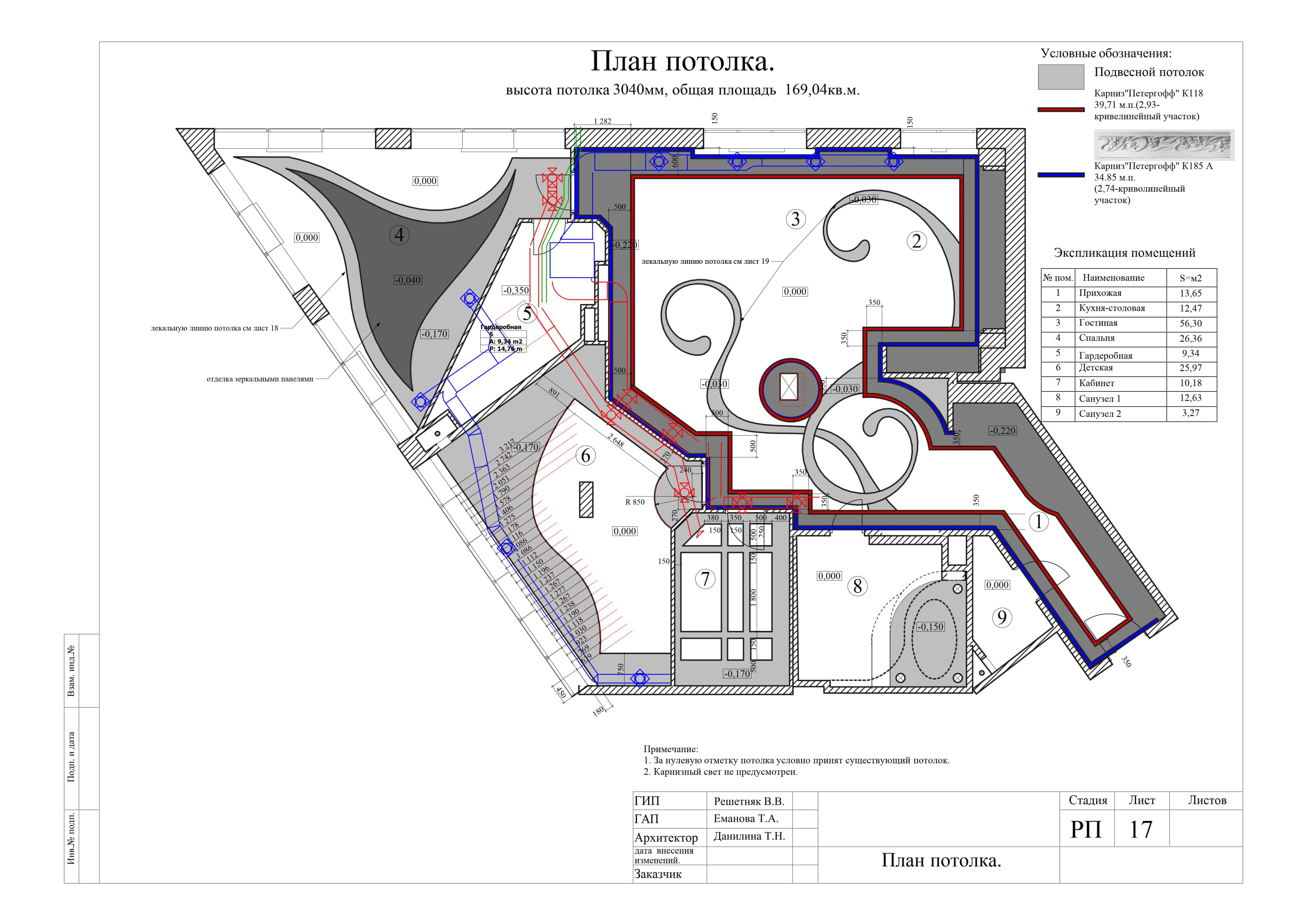 План потолка, квартира 172 м² в ЖК «Корона»