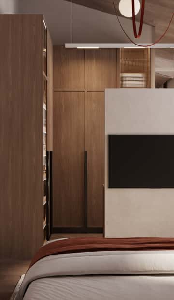 Очарование природы. Дизайн и ремонт загородного дома 116м2 в КП Британика в современном стиле. 2 этаж Спальня, фото 04