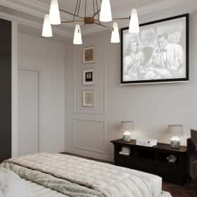 Вариации классики. Дизайн и ремонт дома 177м2 КП Лесная симфония в американском стиле. 2 этаж Спальня, фото 02