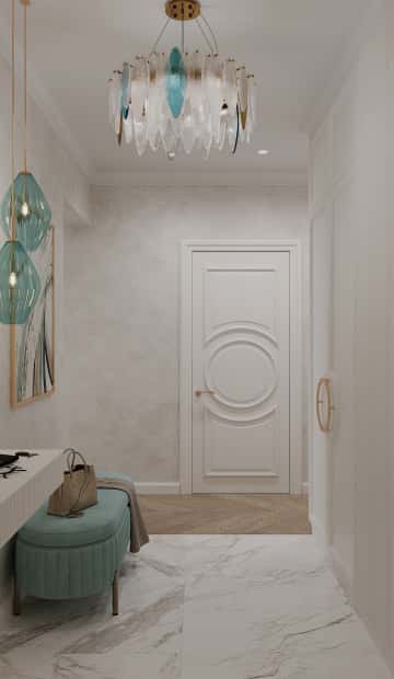 Диалог поколений. Дизайн и ремонт квартиры 93м2 ЖК Хэдлайнер в неоклассике. Прихожая, фото 01