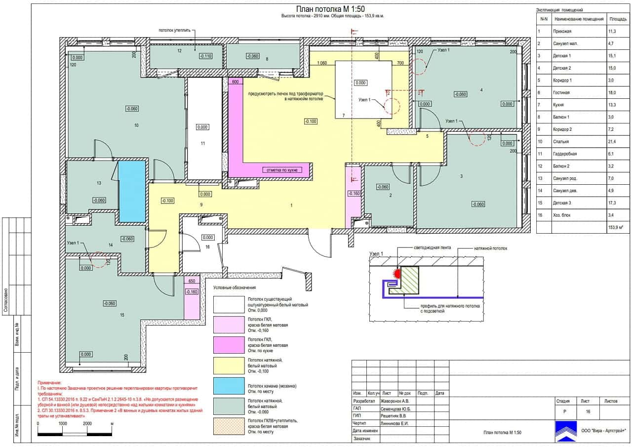 План потолка, квартира 154 м² в ЖК «Испанские кварталы»