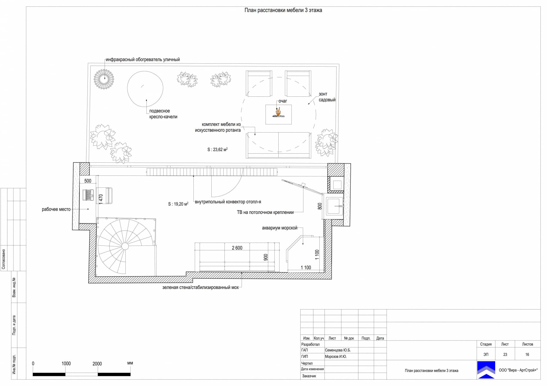 План расстановки мебели 3 этажа, квартира 162 м² в ЖК «Джаз»