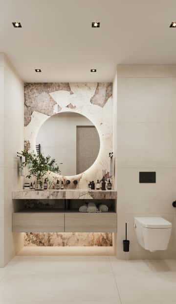 Утончённая простота. Дизайн и ремонт квартиры 123м2 ЖК Джаз в стиле современный минимализм. Санузел 1