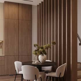 Очарование природы. Дизайн и ремонт загородного дома 116м2 в КП Британика в современном стиле. 1 этаж Кухня-гостиная, фото 03