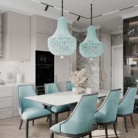 Диалог поколений. Дизайн и ремонт квартиры 93м2 ЖК Хэдлайнер в неоклассике. Кухня-гостиная, фото 11