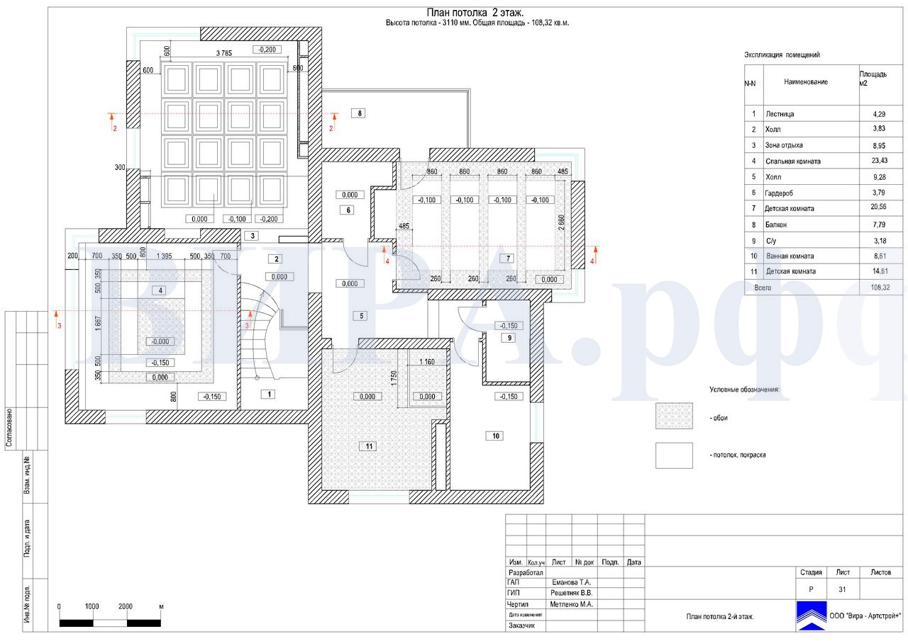 план потолка 2 этаж, дом 260 м² в КП «Лесной родник»