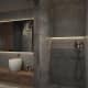 Темная ванная комната с плиткой цвета тоффи. Интерьер в стиле минимализм. Фото 043