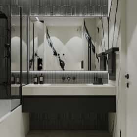 Чёрно-белая магия. Дизайн и ремонт квартиры 101м2 в ЖК Шуваловский Prima в современном стиле. Санузел