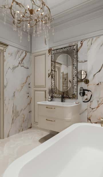 Керамогранит искусно имитирует мрамор сорта Калаката голд