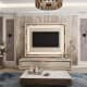 Классический белый комодик с золотистыми полосами под телевизор. Дизайн и ремонт квартиры в ЖК «Форт Кутузов» — Классическая нежность. Фото 09