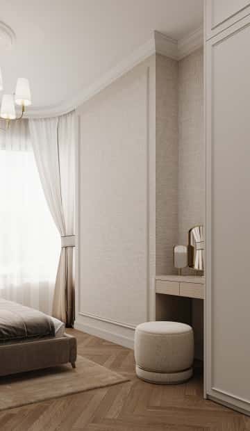 Классика с сердцем. Дизайн и ремонт квартиры 65м2 в ЖК Режиссёр в неоклассическом стиле. Спальня, фото 01